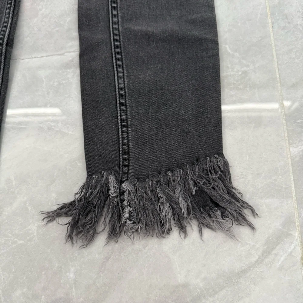 Women’s Free People Great Heights Washed Black Frayed Skinny Jeans Size 25